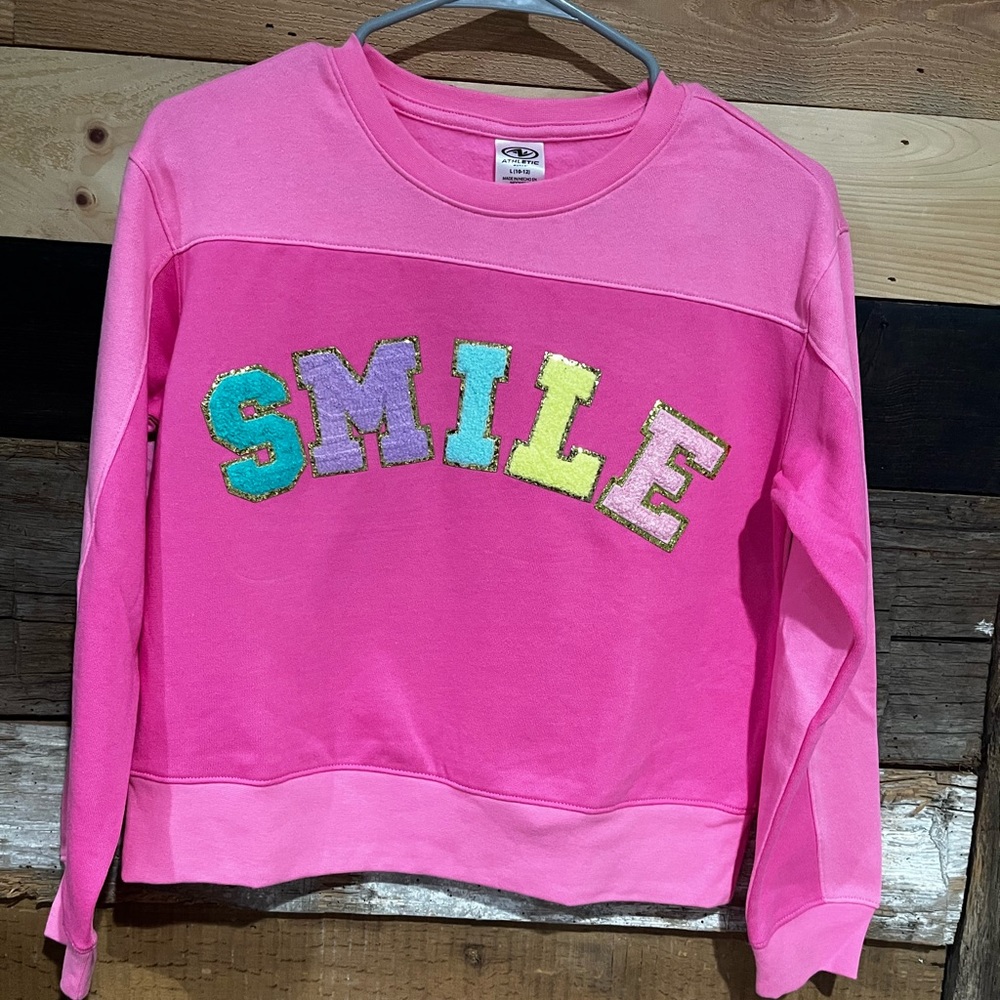 NWT Athletic Girls Sweatshirt ~ SMILE in Varsity letters